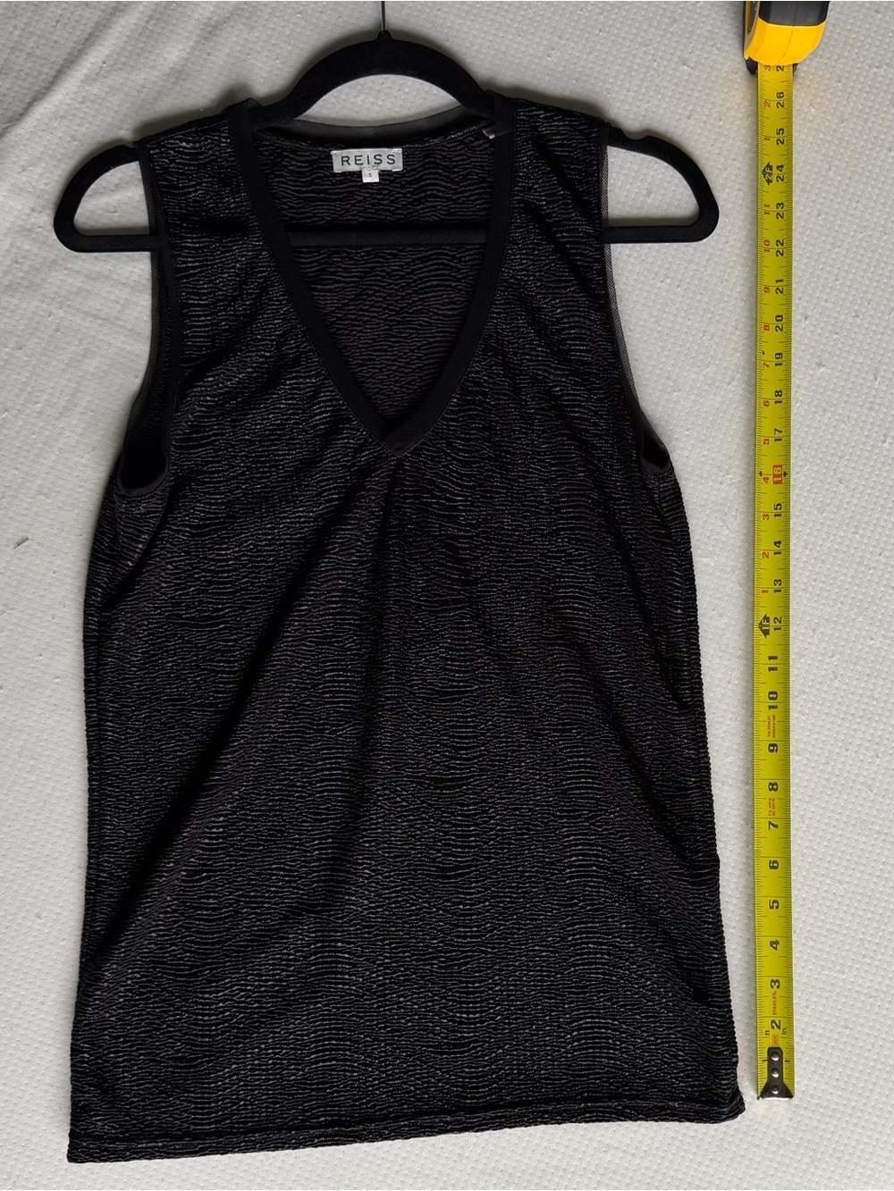Reiss Black Textured V-Neck Sleeveless Tank